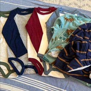 Carters Bundle- Cozy Kids' Long Sleeve Shirt Set and fleece footie pajamas